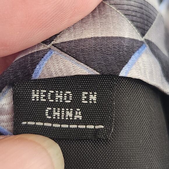 NWT Via Europa Black Gray Geometric check 100% Silk Classic Men's Tie - Picture 6 of 7